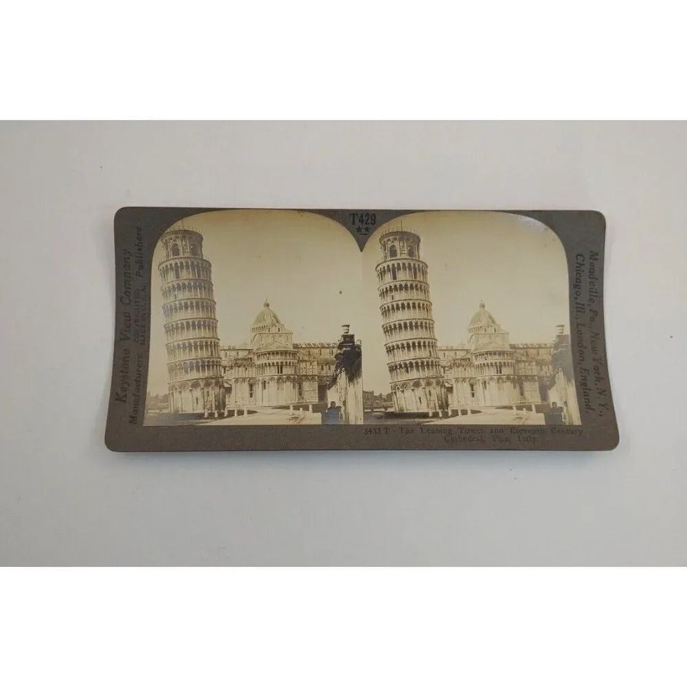 Keystone View card The Leaning Tower and Eleventh Century Cathedral Pisa Italy